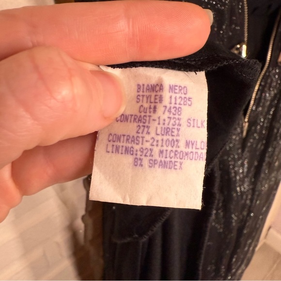 Black Metallic Silver Rhinestone Waist Band Silk Gown, Women’s Size Medium - Picture 11 of 11